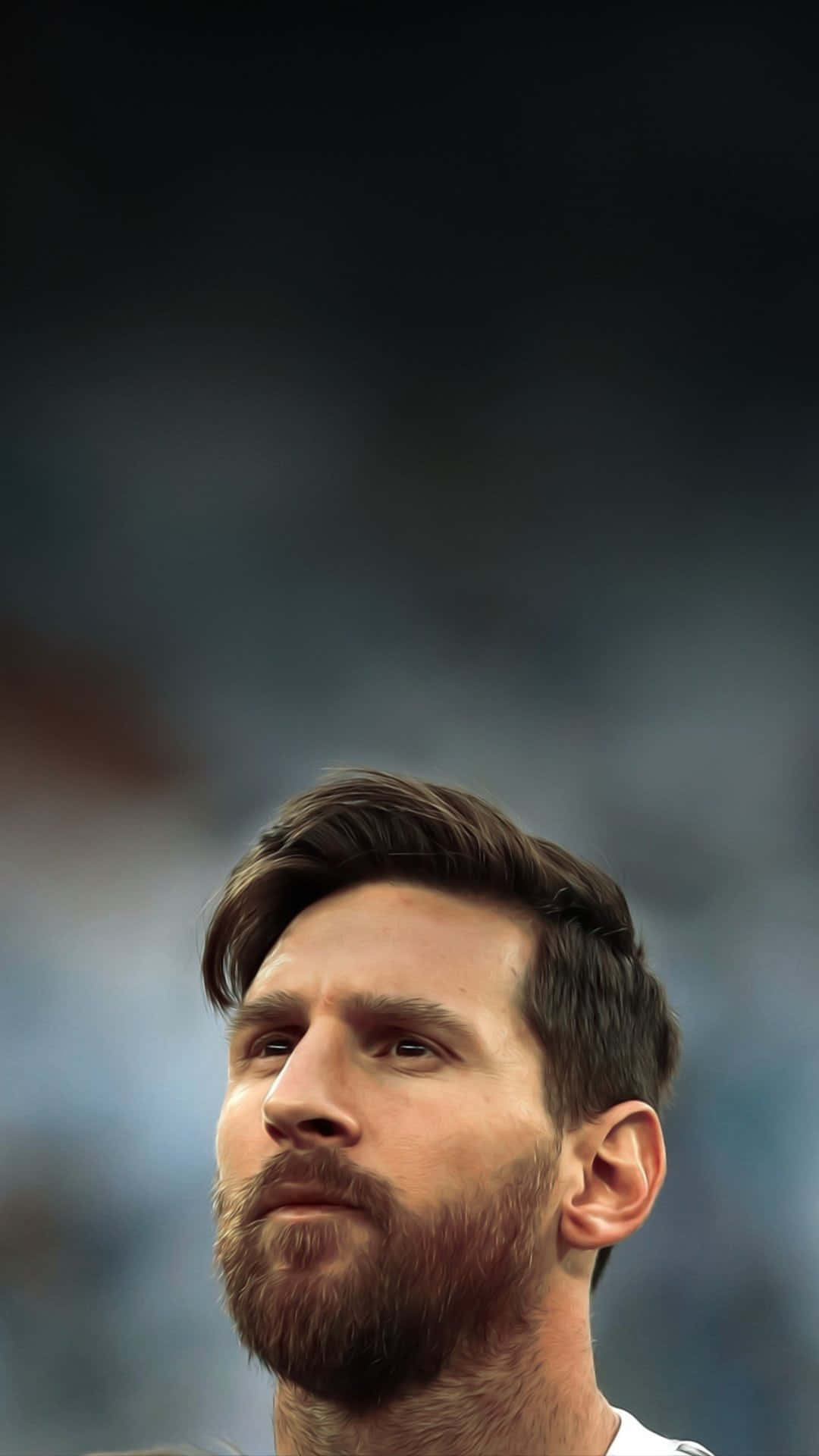 Messi 2022 桌布 壁紙 — 里奧內爾·梅西的特寫肖像，專注的眼神，背景是模糊的體育場人群。