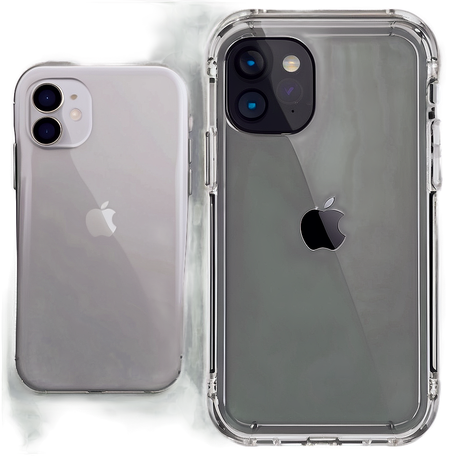 兩部Apple iPhone搭配透明保護殼，置於色彩繽紛的虹彩表面上。 — iPhone 11 壁紙