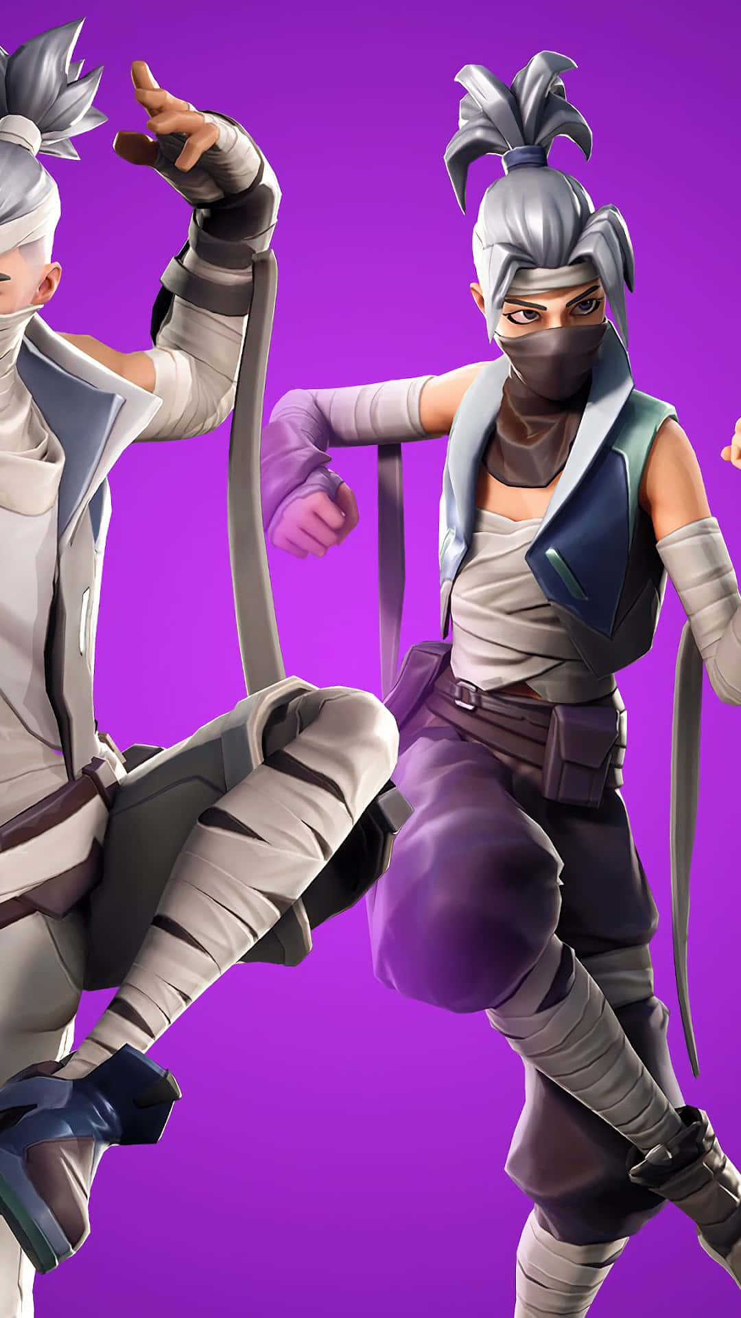 兩個 Fortnite 忍者角色在紫色背景上擺出戰鬥姿勢 — Fortnite 壁紙