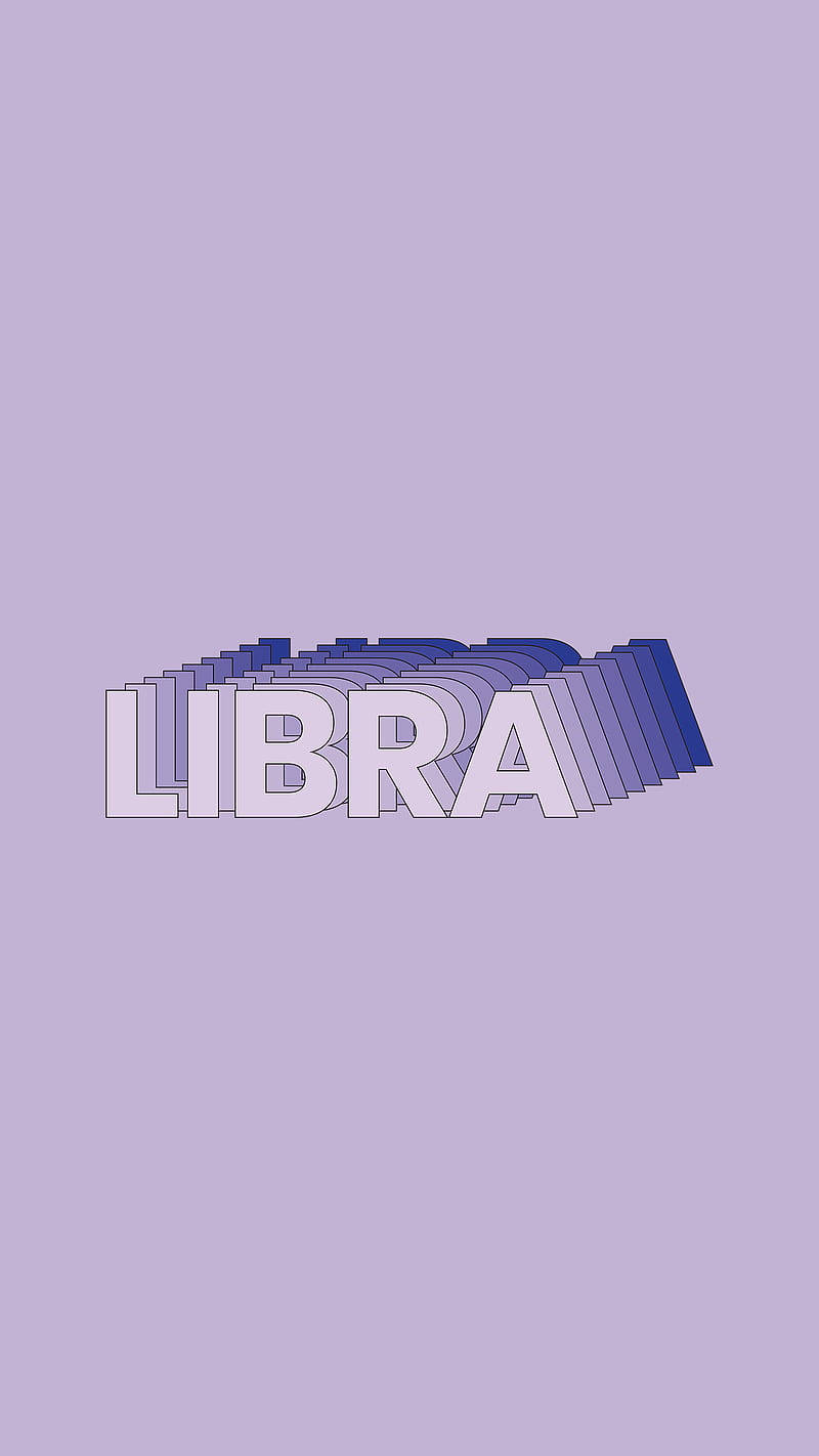 星座 桌布 壁紙 — 「LIBRA」一詞以粗體白色字母呈現，帶有分層紫色漸變效果，居中於純色薰衣草背景上。