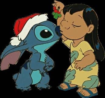 Lilo 親吻戴著聖誕帽並手持冬青的 Stitch — Stitch 壁紙