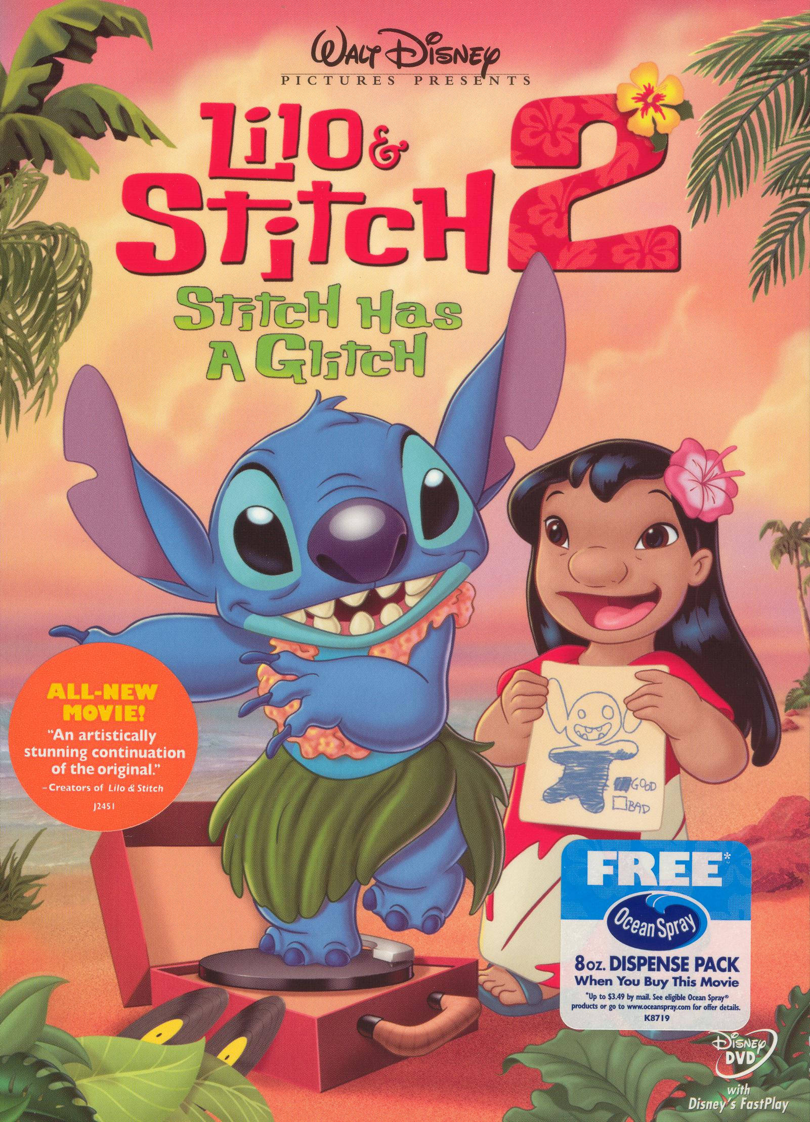 stitch 3d 桌布 壁紙 — Lilo 和 Stitch 一起站在熱帶海灘上，背後有棕櫚樹和日落天空。