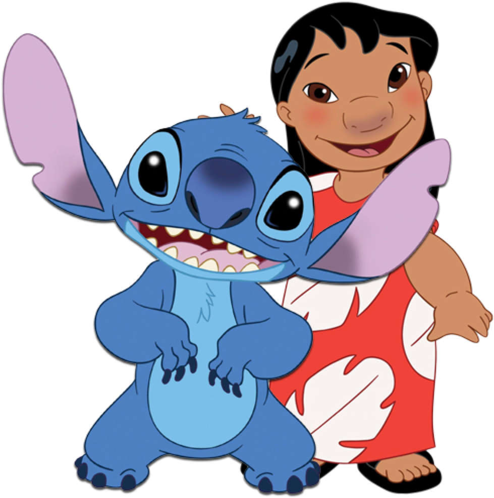 星際寶貝 桌布 壁紙 — Lilo 與 Stitch 在純黑色背景前開心擁抱，露出燦爛笑容。