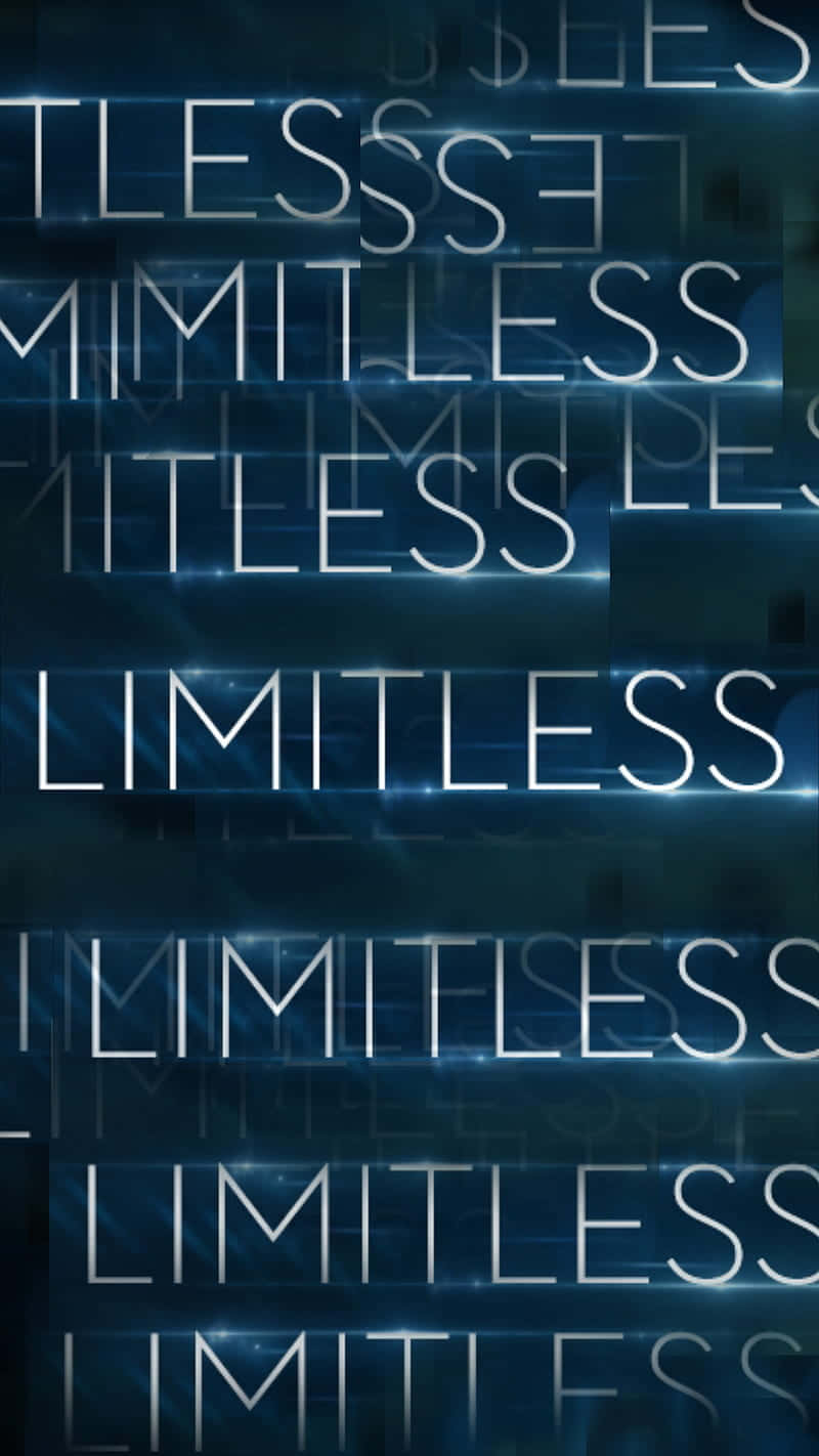 Word 桌布 壁紙 — 「limitless」一詞在深藍色數位背景上，帶有光條，以分層霓虹文字發光。