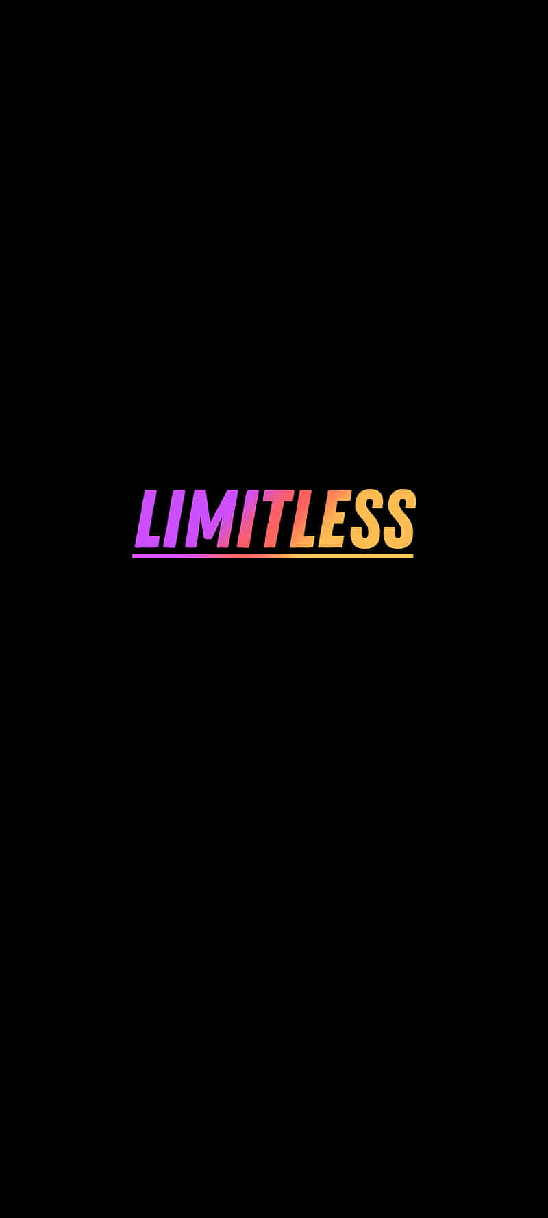 彩色動圖 桌布 壁紙 — 「limitless」一詞在純黑背景上散發著從紫色到黃色的鮮豔漸變光芒。