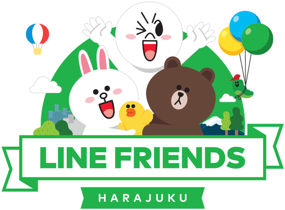 friend 桌布 壁紙 — Line Friends 角色在綠色山丘上開心揮手，上面有氣球和熱氣球漂浮。