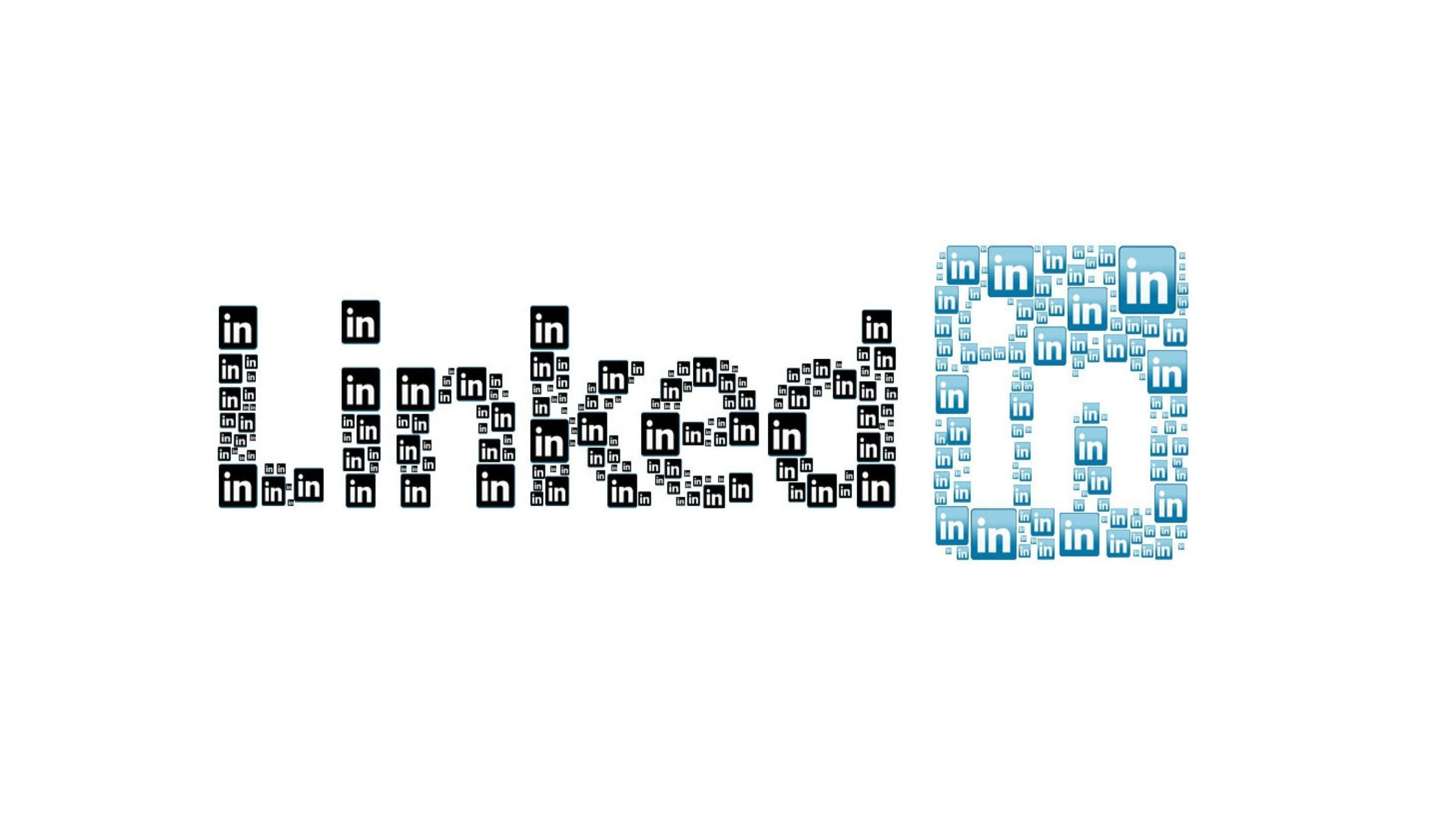 Linkedin 桌布 壁紙 — 「LinkedIn」一詞由重複的黑藍色「in」標誌在白色背景上組成。