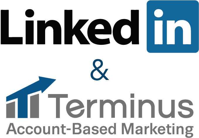 領英 桌布 壁紙 — LinkedIn 和 Terminus 標誌與向上箭頭及推廣以帳戶為基礎的行銷文字一同顯示。