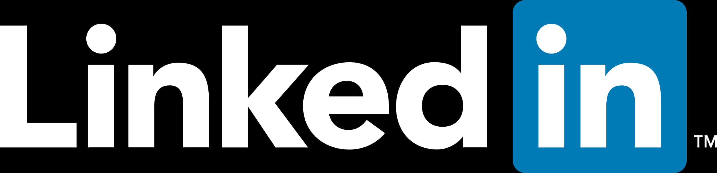 Company Logo 桌布 壁紙 — LinkedIn 標誌以黑色背景上的粗體白色文字為特色，並有一個藍色正方形，內含小寫的 'in' 和商標符號。