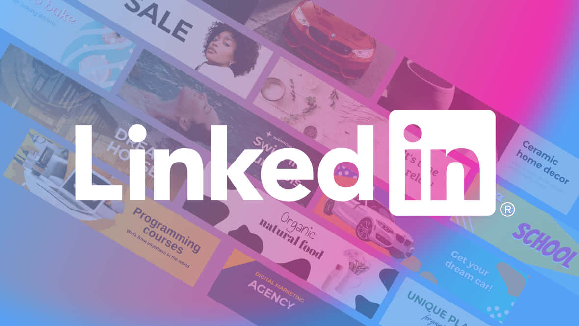 LinkedIn 標誌，在色彩繽紛的漸變背景上帶有職業和生活內容面板。 — Valorant Logo 壁紙
