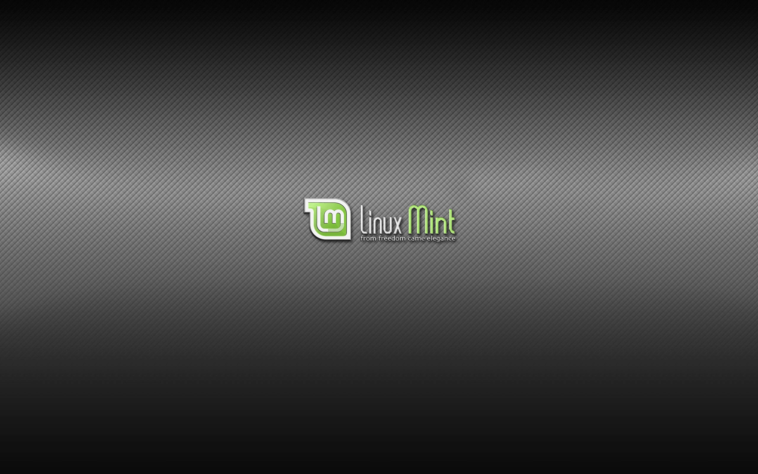 Linux 桌布 壁紙 — Linux Mint 標誌居中於深灰色斜紋漸變背景上。