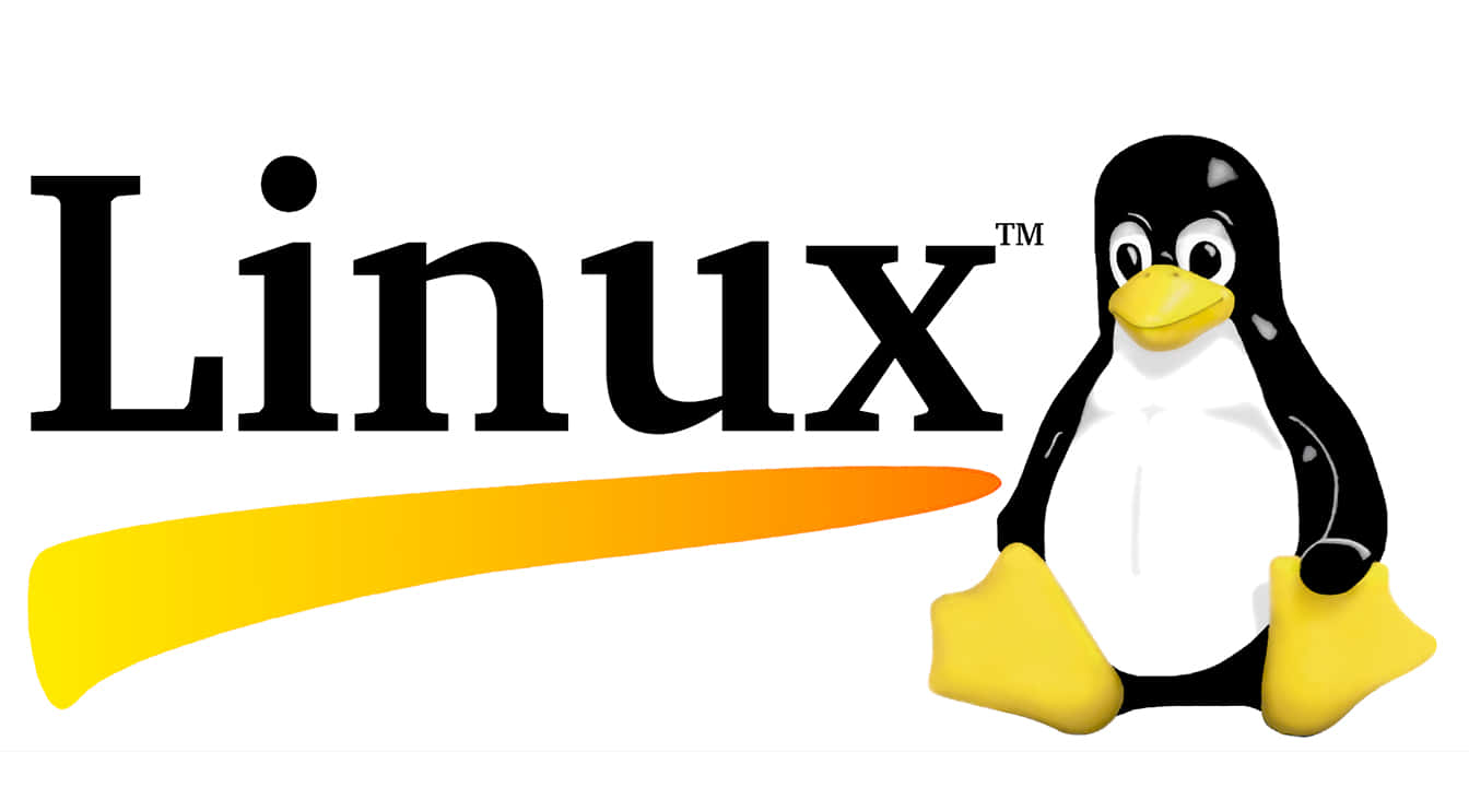 Linux 桌布 壁紙 — Linux 標誌，以卡通企鵝吉祥物為特色，有黑白羽毛和黃色喙和腳。