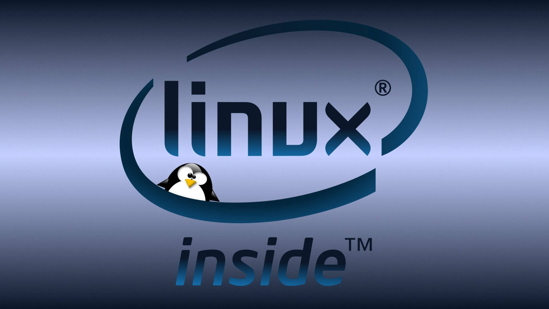 企鵝 桌布 壁紙 — Linux 標誌，藍色漸變背景上有企鵝吉祥物，下方有「inside」文字。