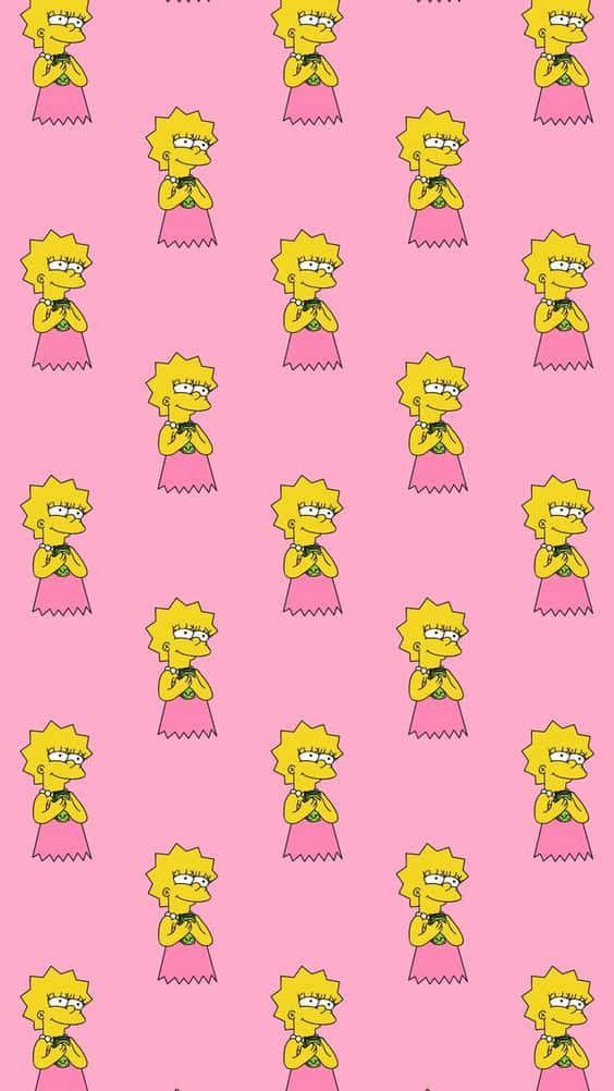 卡通角色 Lisa Simpson 在粉紅色背景上的重複圖案。 — 辛普森家庭 GIF 壁紙