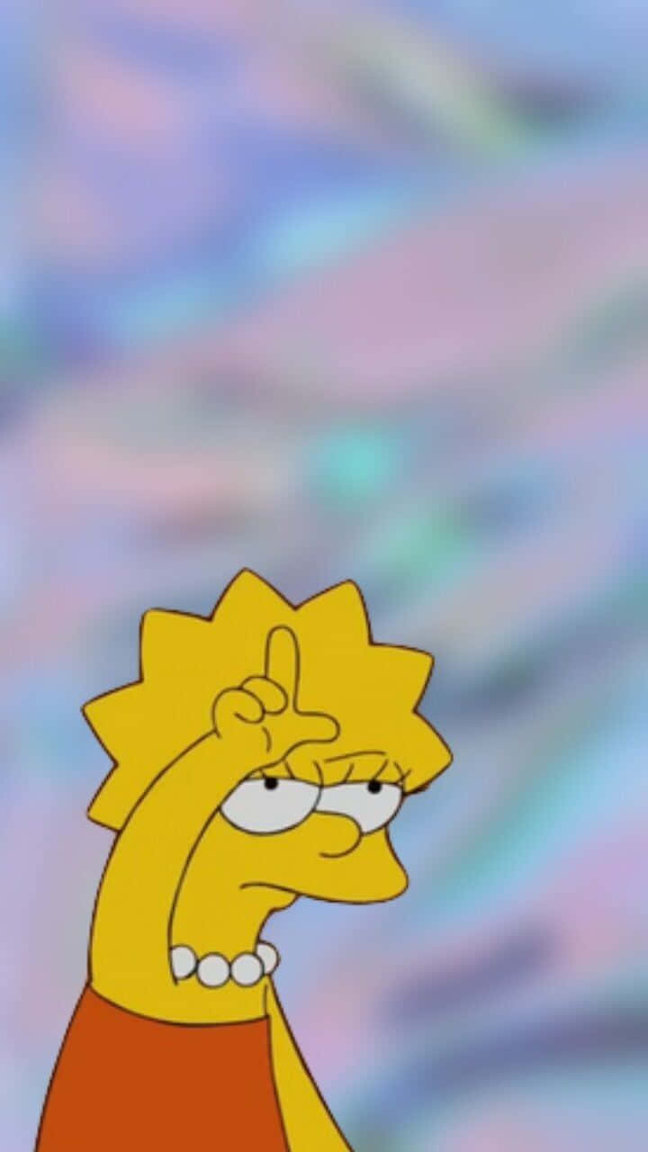  壁紙 — 麗莎·辛普森在柔和的粉彩模糊背景下做出粗魯的手勢。
