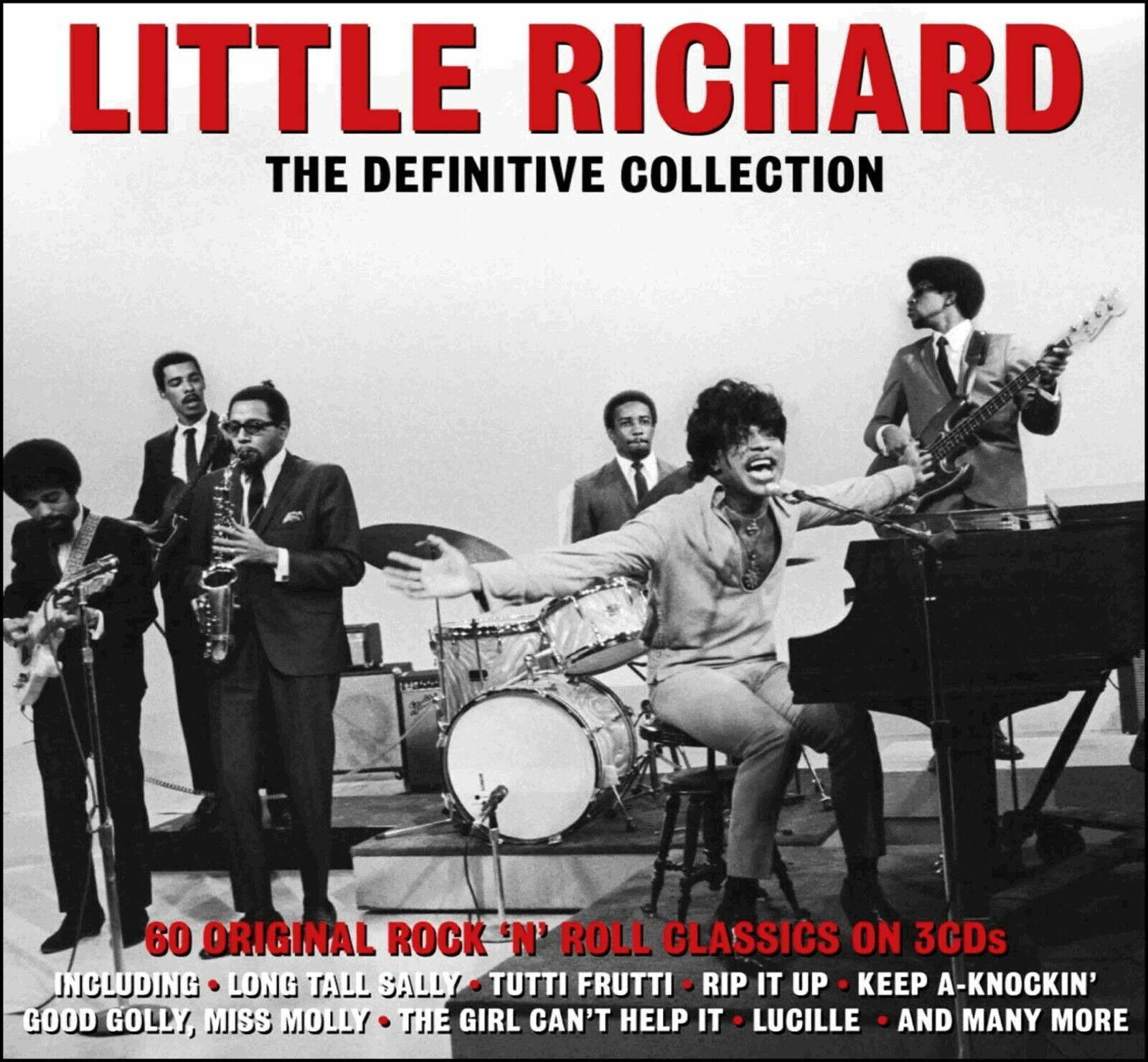 Celebrity 桌布 壁紙 — Little Richard 在鋼琴前熱情演出，與樂隊一起呈現動感黑白音樂會照片。