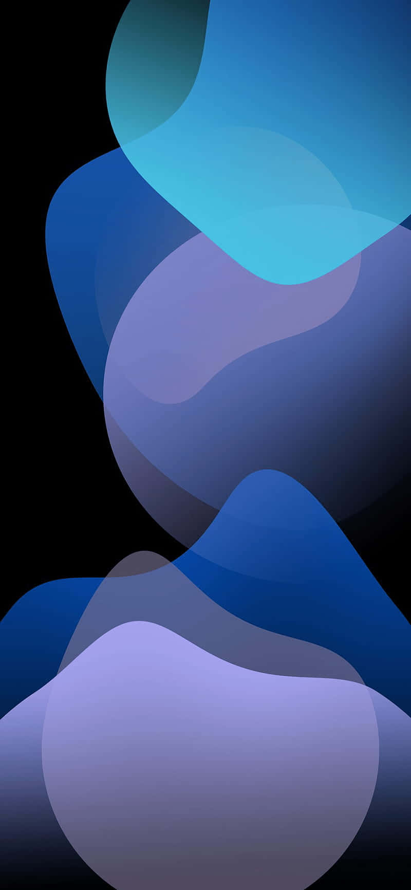  壁紙 — 流動的藍色和紫色抽象形狀在黑色背景上以數位藝術風格流動。
