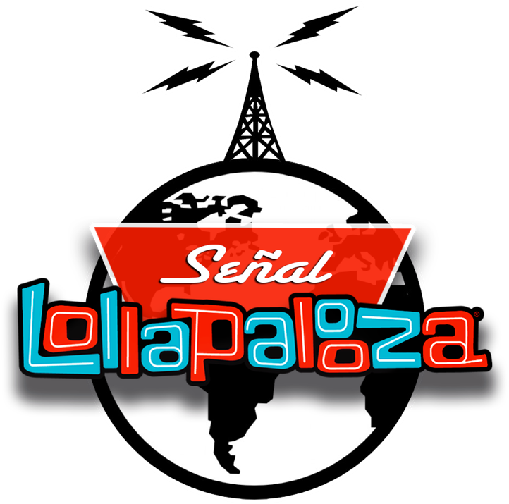麥可·傑克森 桌布 壁紙 — Lollapalooza 大膽的圖形標誌，以帶有閃電的無線電塔覆蓋在地球輪廓上，並配有鮮豔的紅藍文字。