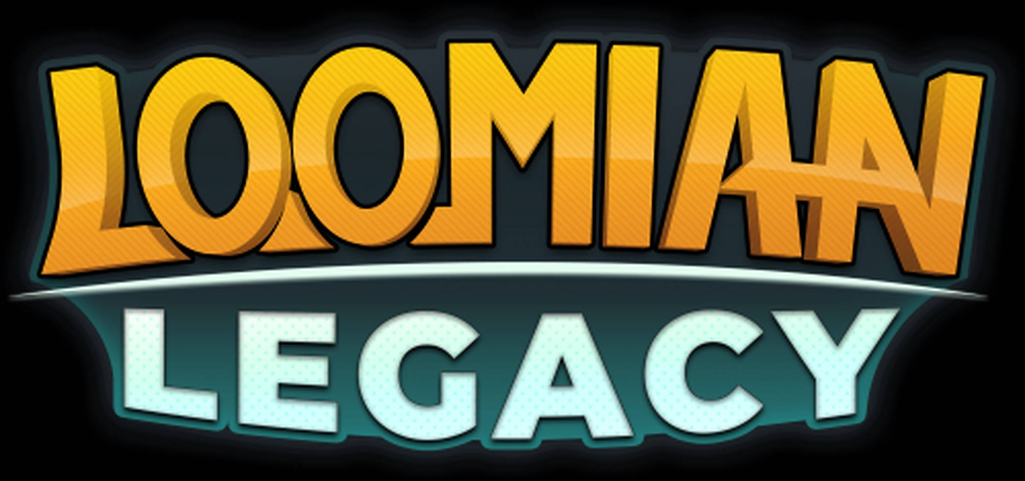 loomian legacy 桌布 壁紙 — Loomian Legacy 的醒目 3D 標誌，在黑色背景上帶有發光的黃色和藍綠色文字。