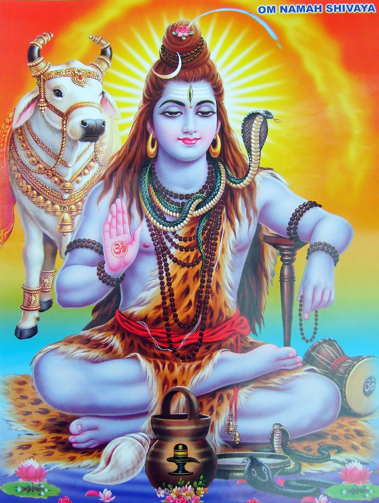 濕婆神 桌布 壁紙 — Lord Shiva 在燦爛的金色陽光下，與神牛南迪一起靜心冥想。
