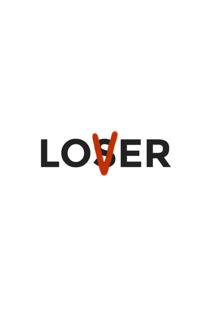 Losers Club 桌布 壁紙 — 「LOSER」這個字以粗體黑色字母顯示，字母 O 被一個鮮橙色的 V 取代，背景是純白色。