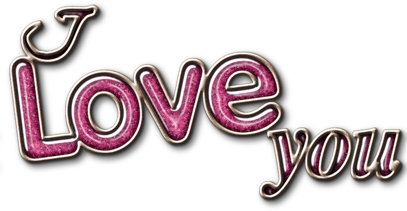 愛心 桌布 壁紙 — 「Love you」一詞以閃爍的粉紅色字母和銀色輪廓在黑色背景上發光。