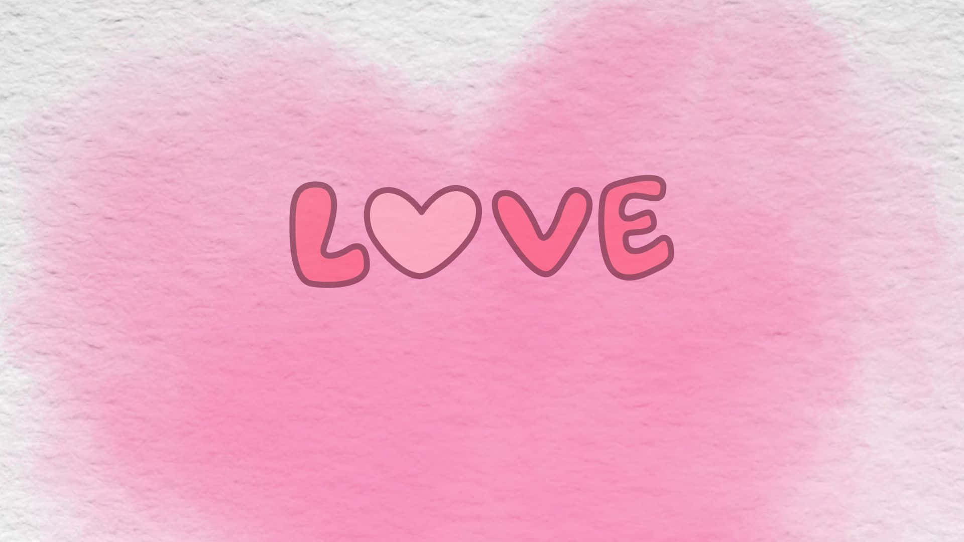 Pink Love 桌布 壁紙 — 「LOVE」一詞中，字母O被心形取代，以粉紅色寫在帶有紋理的粉紅色心形背景上。