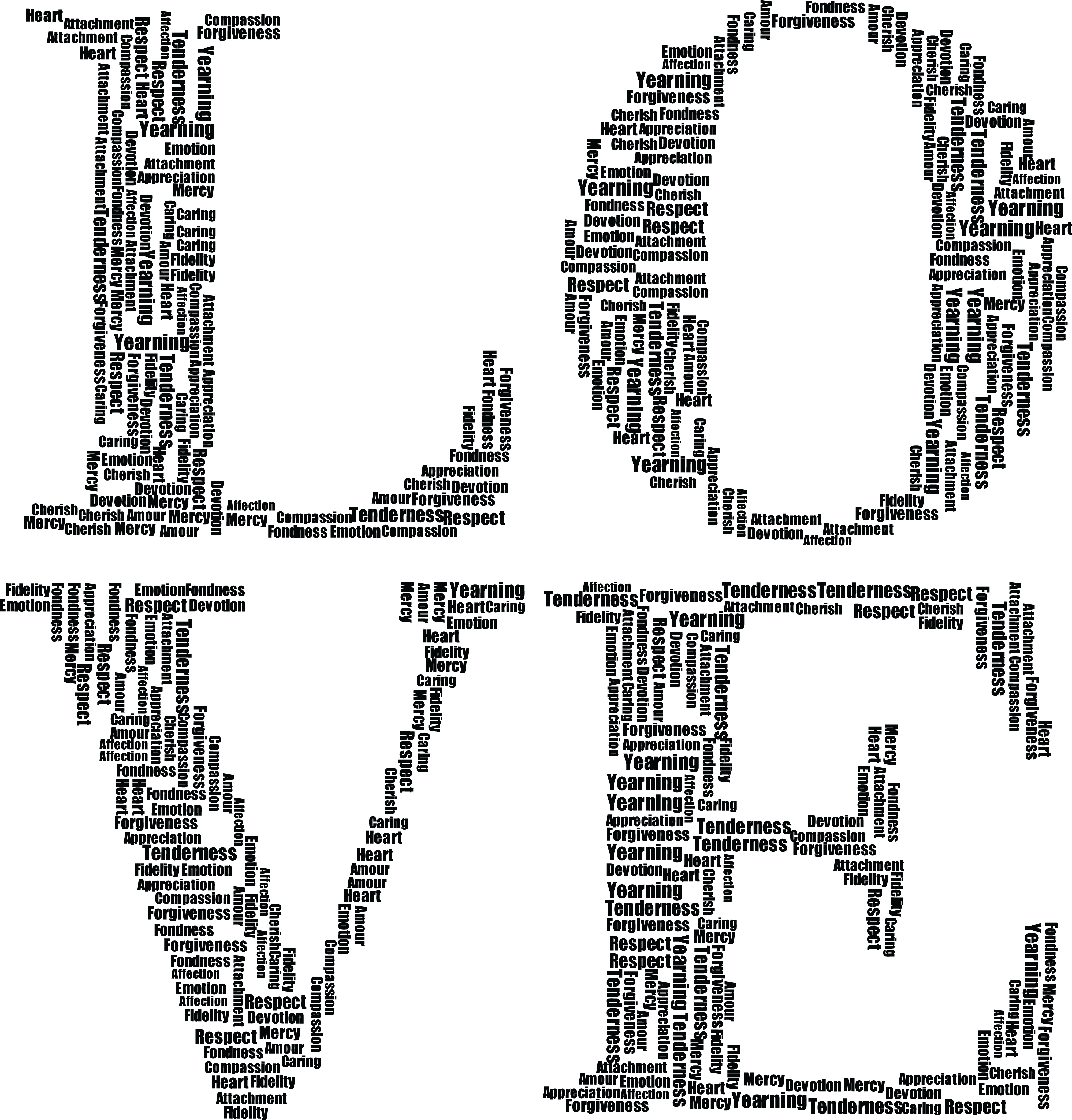 Love Black And White 桌布 壁紙 — 「LOVE」一詞由深灰色重疊的文字在黑色背景上形成。
