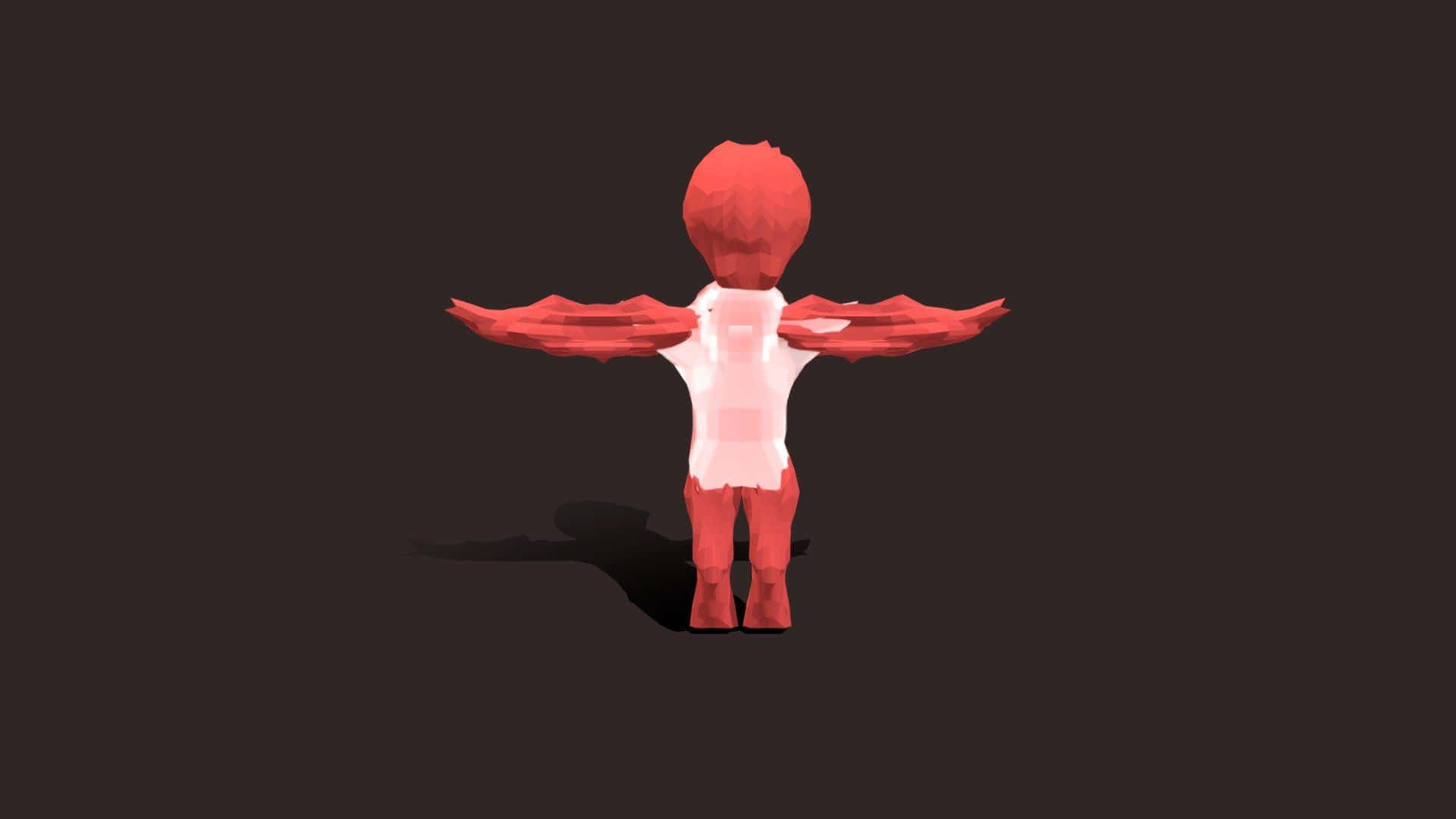 低多邊形紅白相間的有翼人物，雙臂展開站立。 — Roblox 壁紙