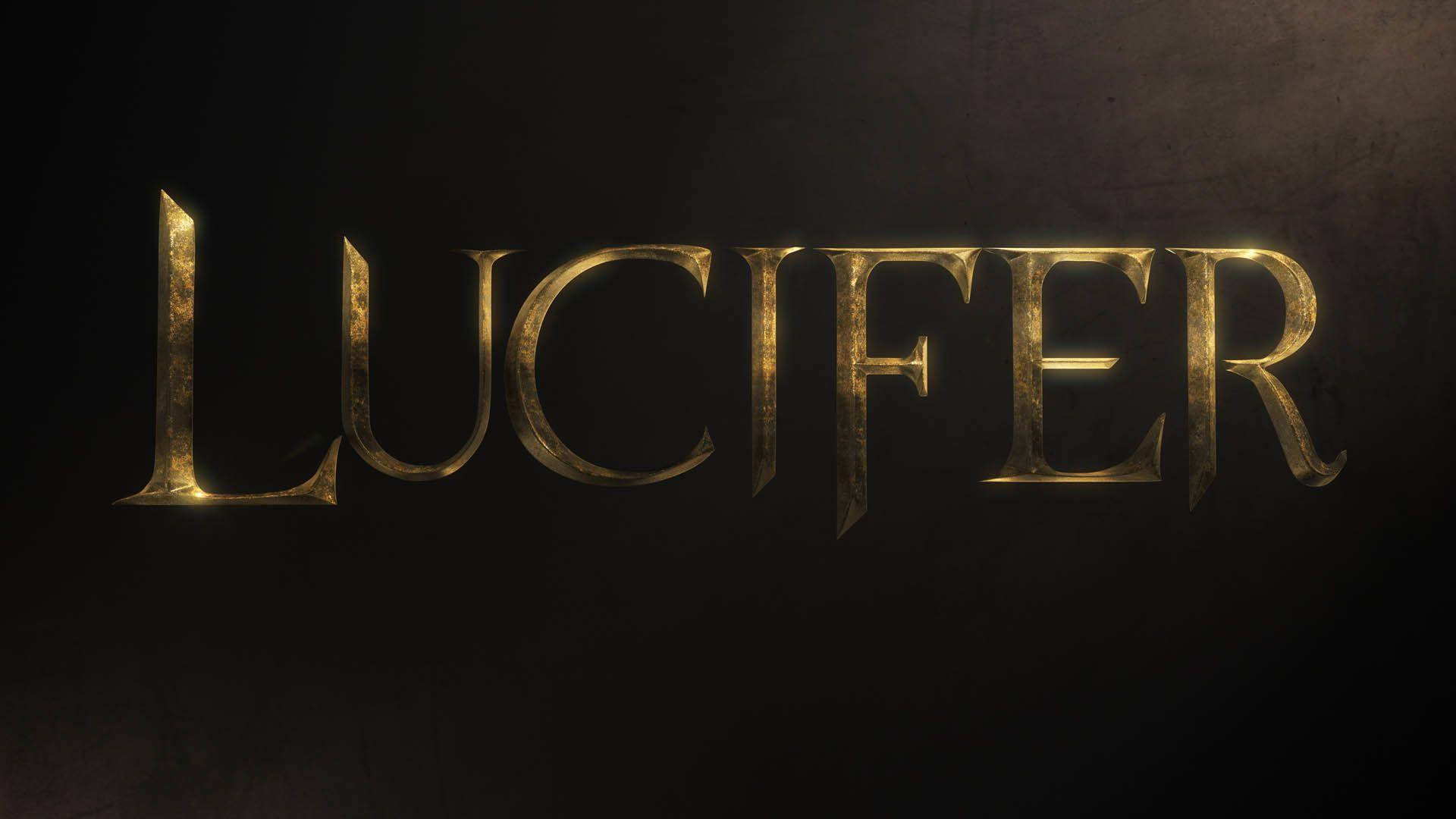 路西法 惡魔 桌布 壁紙 — 「LUCIFER」一詞在深色紋理背景上以華麗的金色字母發光。