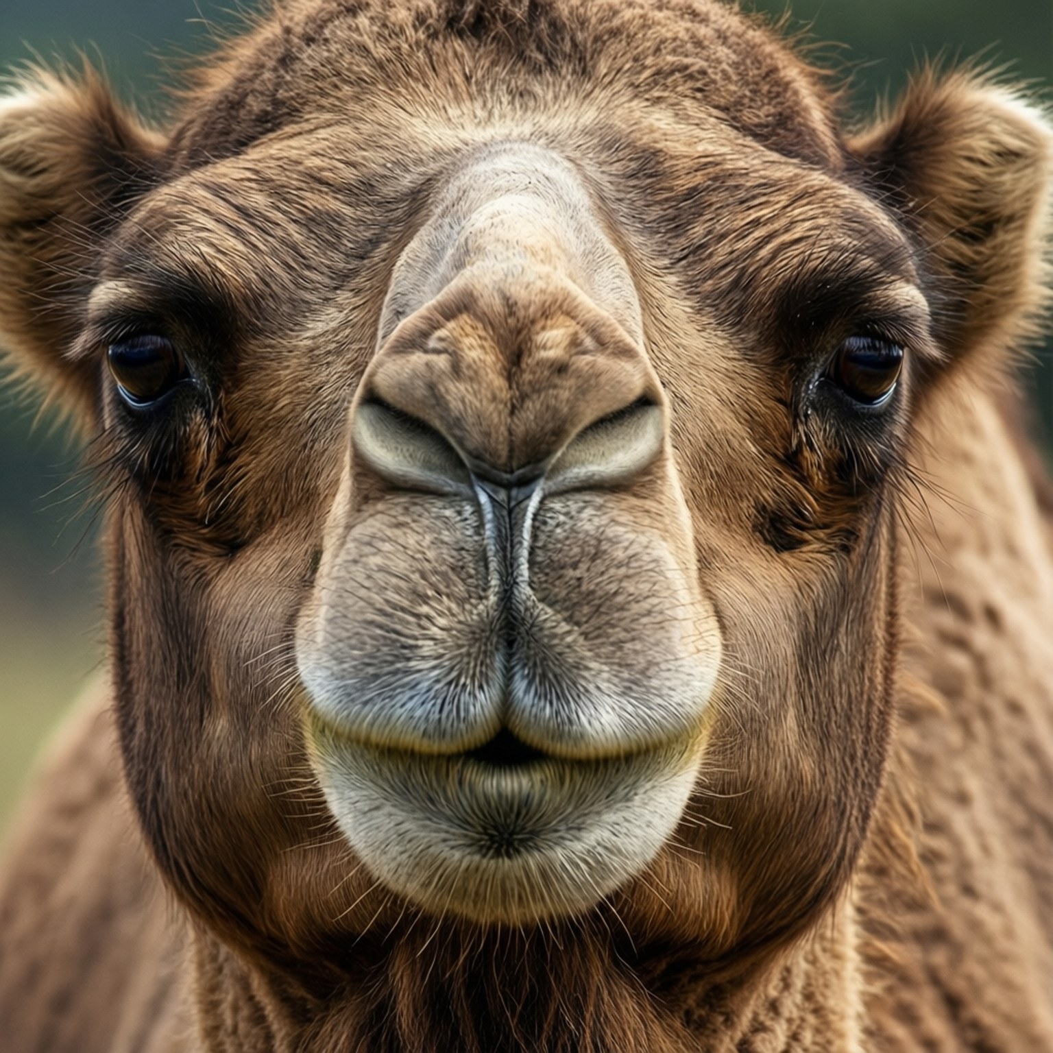Camel Face Portrait 壁紙 — 駱駝臉部的特寫，有柔軟的棕色皮毛和溫柔的眼睛，直視鏡頭。