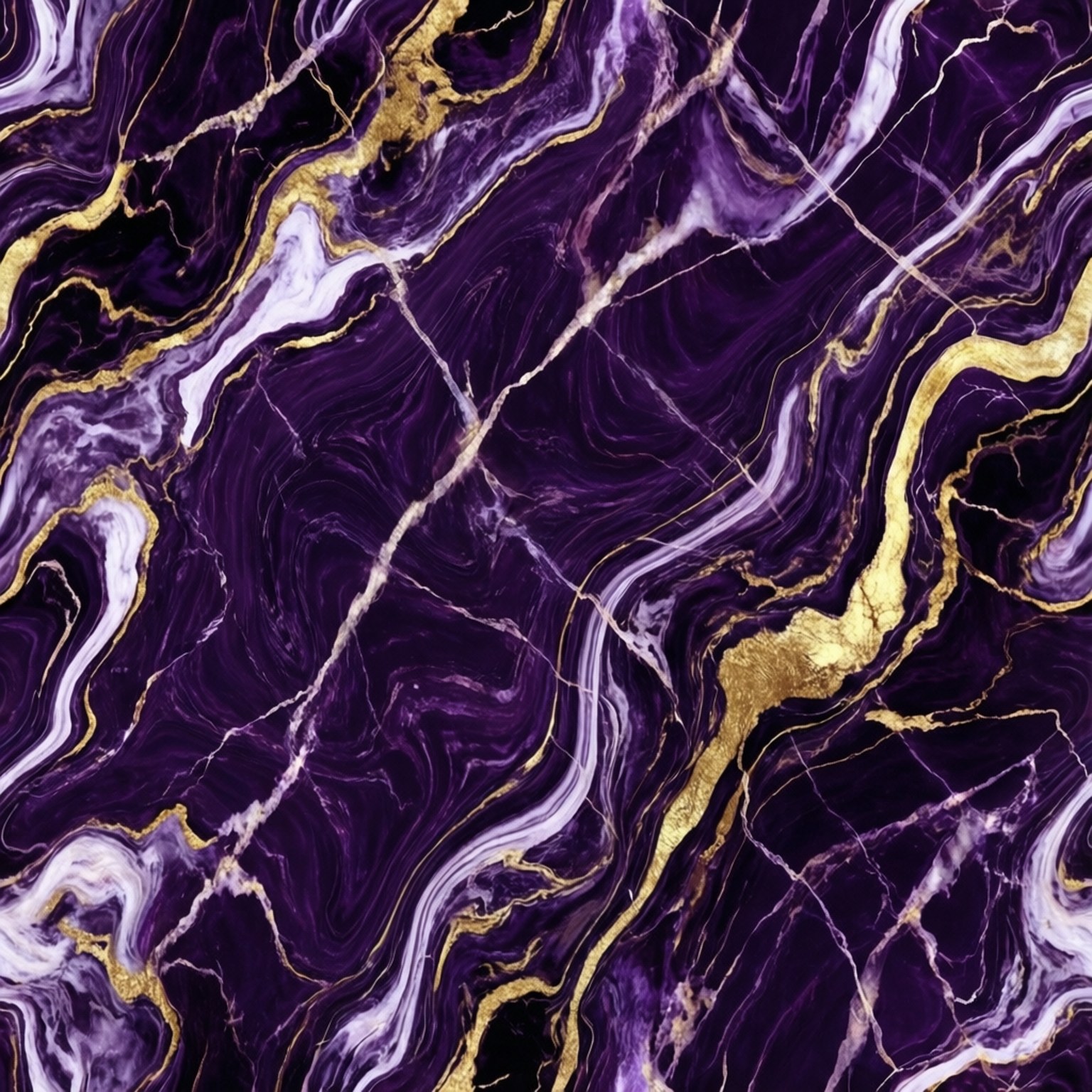 Violet Marble Texture 壁紙 — 深紫色背景上帶有金色和白色漩渦紋理的豪華紫色大理石圖案。