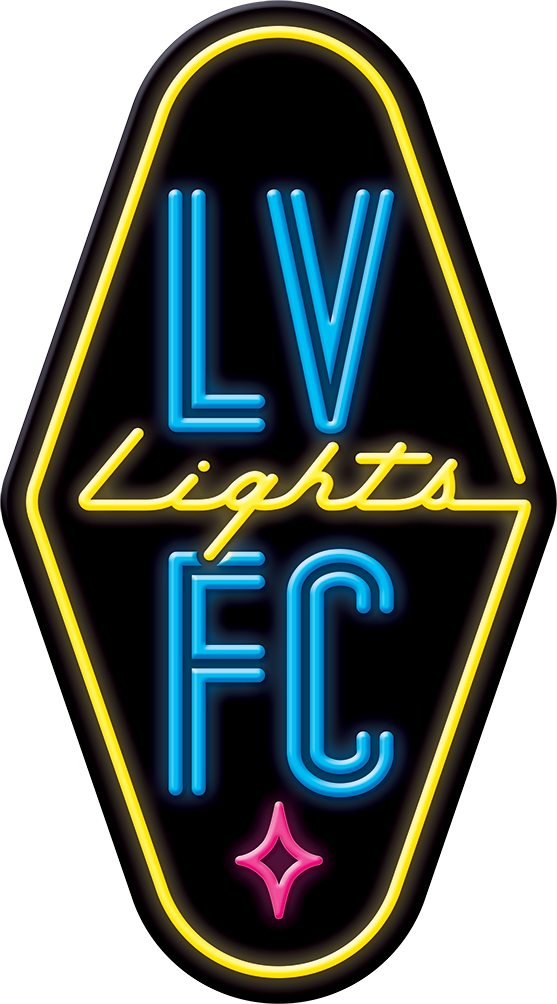 霓虹燈 桌布 壁紙 — LV Lights FC 的鮮豔霓虹招牌在鮮黃色背景上發出藍色和黃色的光芒。