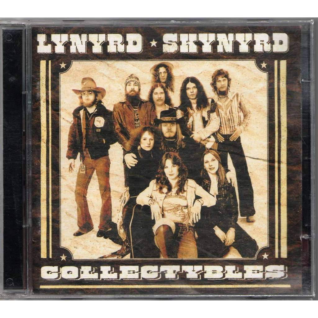 音樂 桌布 壁紙 — Lynyrd Skynyrd 樂團成員穿著粗獷的70年代搖滾服裝，在星形邊框內擺姿勢的復古棕褐色照片。