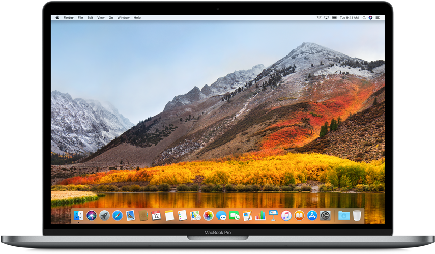 MacBook Pro 顯示帶有雪和金色樹木的秋季山脈壁紙。 — Macbook Pro 壁紙