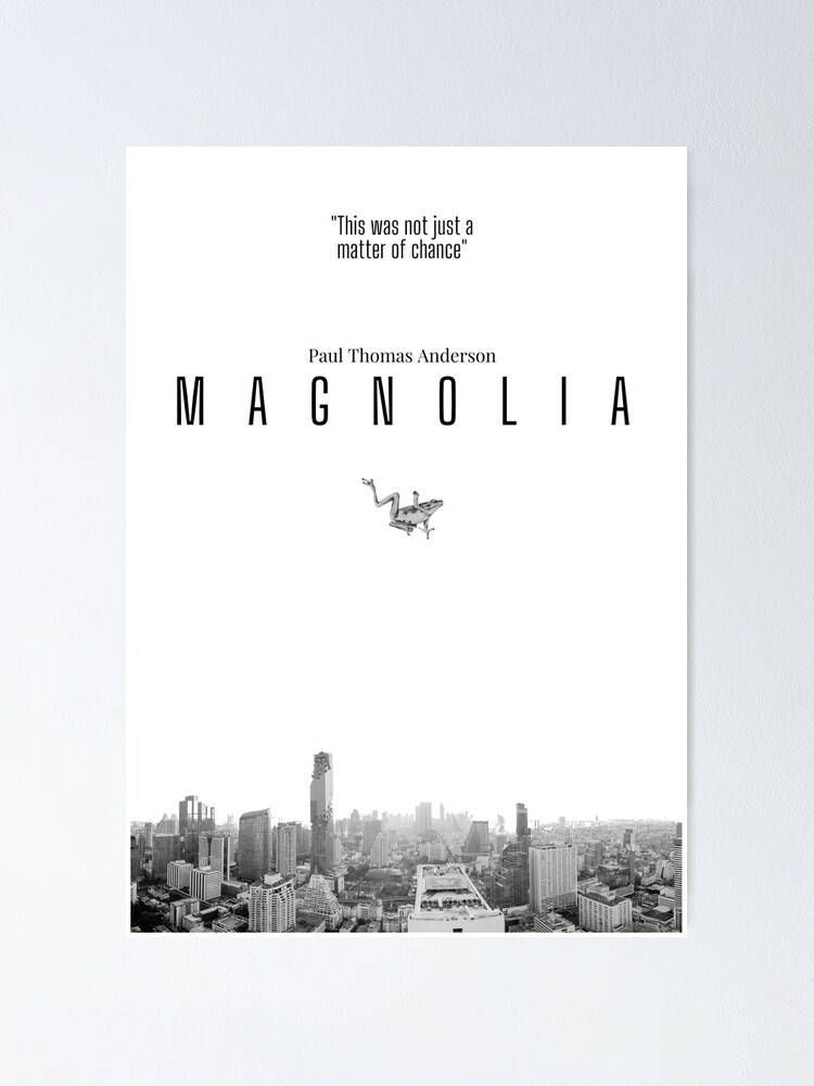 黑白 桌布 壁紙 — Magnolia 的極簡黑白電影海報，包含城市天際線和引言。
