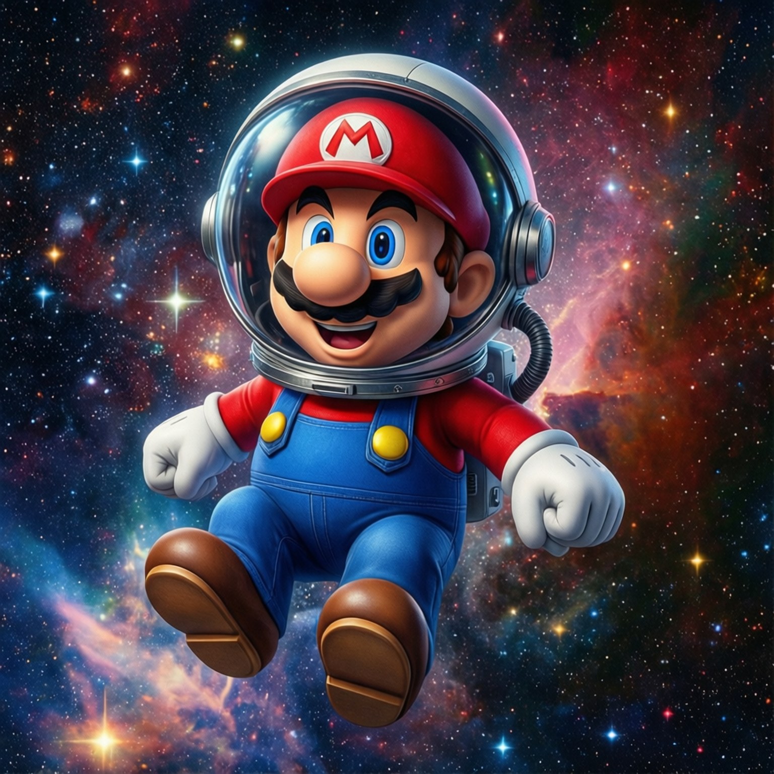 穿著太空衣的瑪利歐漂浮在彩色星雲中 — 超級瑪利歐 壁紙