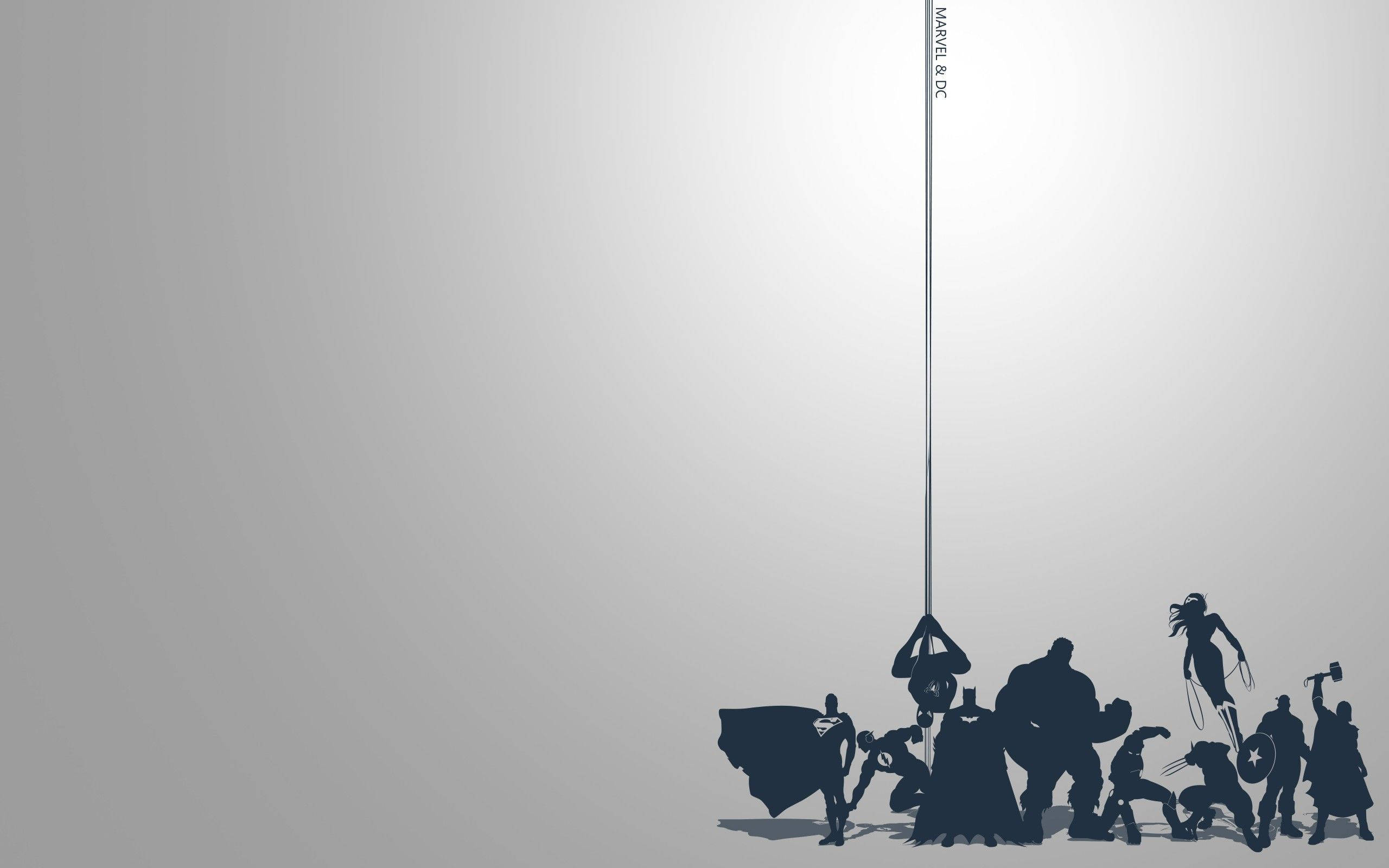 Marvel Minimalist 桌布 壁紙 — Marvel 和 DC 超級英雄的剪影以極簡排列方式站在漸變灰色背景前。