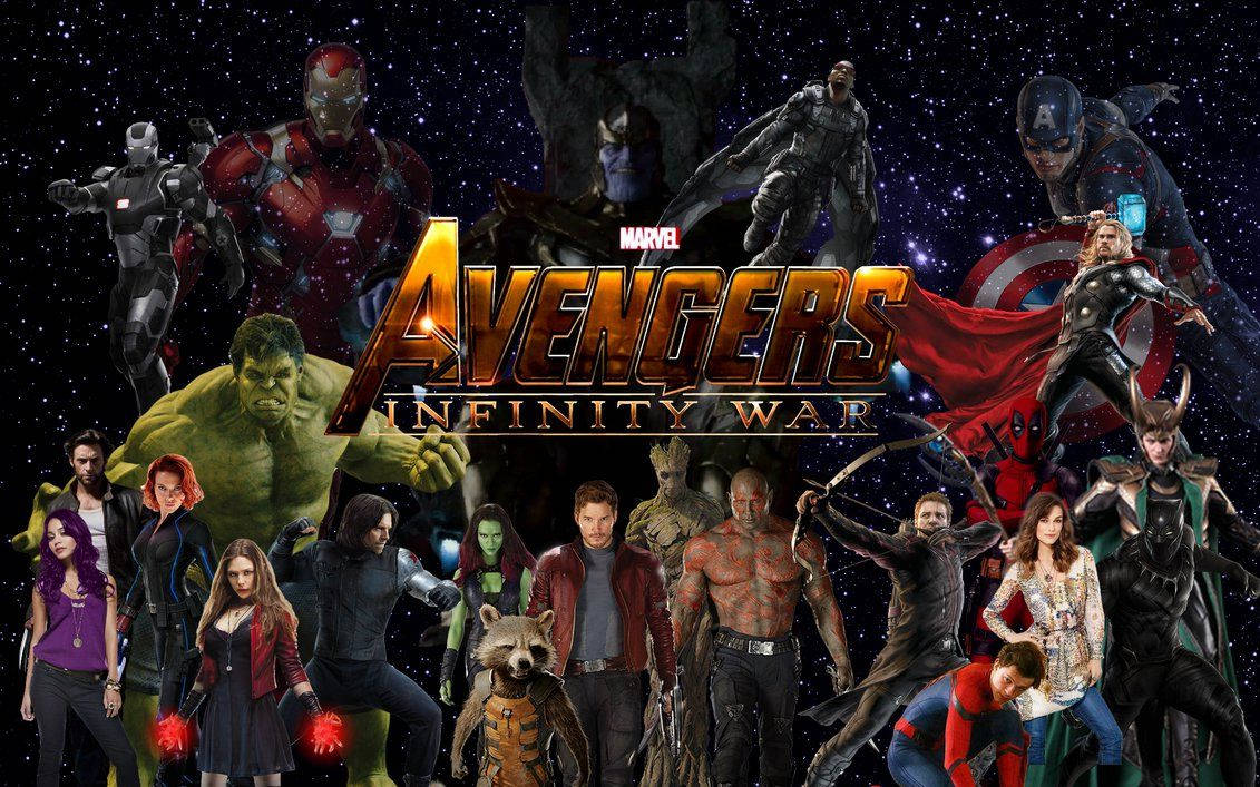 infinity 桌布 壁紙 — Marvel 復仇者聯盟3：無限之戰電影海報，英雄與反派在星空宇宙背景下擺出姿勢。
