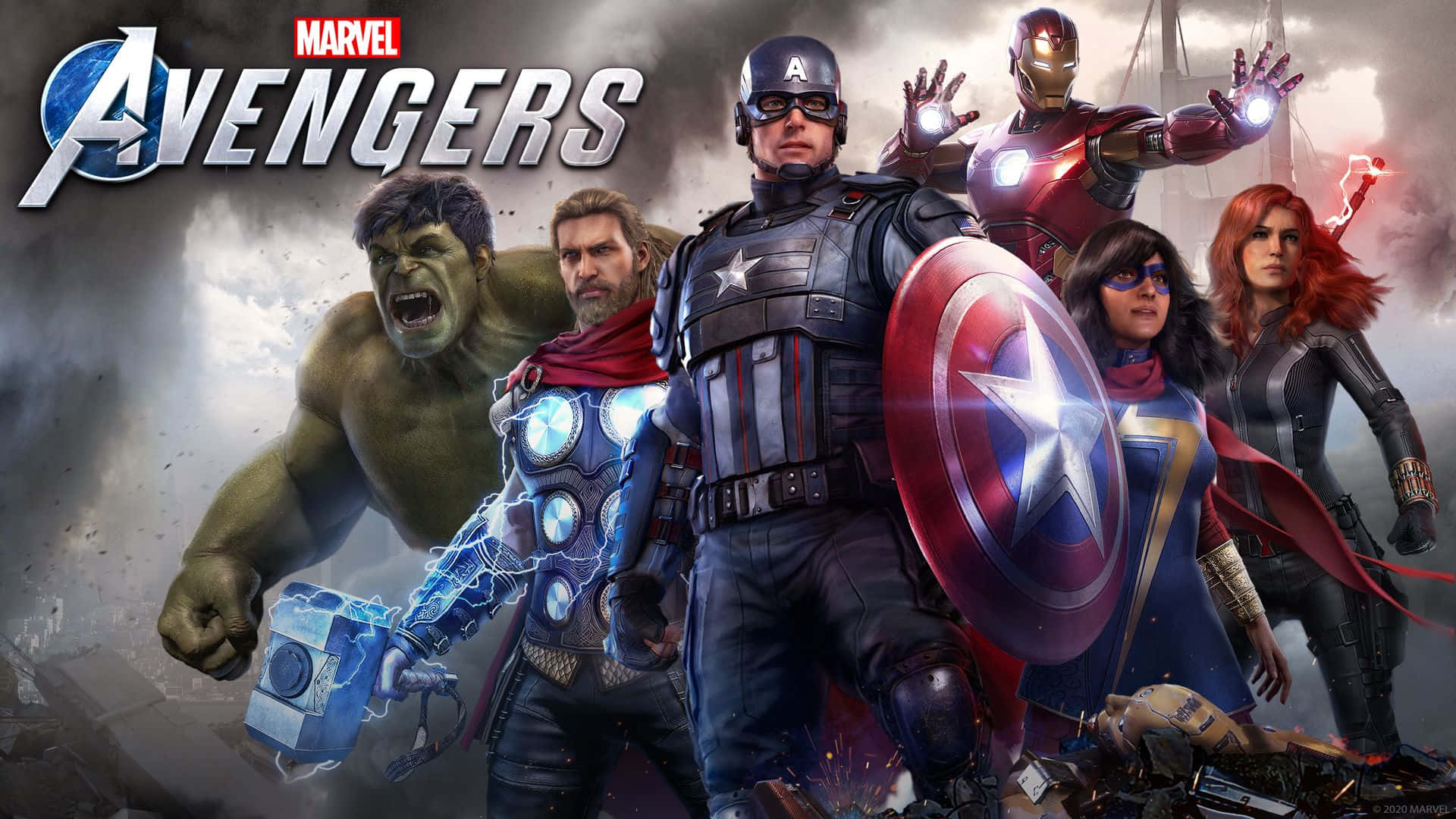 Marvel 復仇者聯盟團隊穿著戰鬥裝備，手持發光的武器和盾牌。 — 索爾 GIF 壁紙