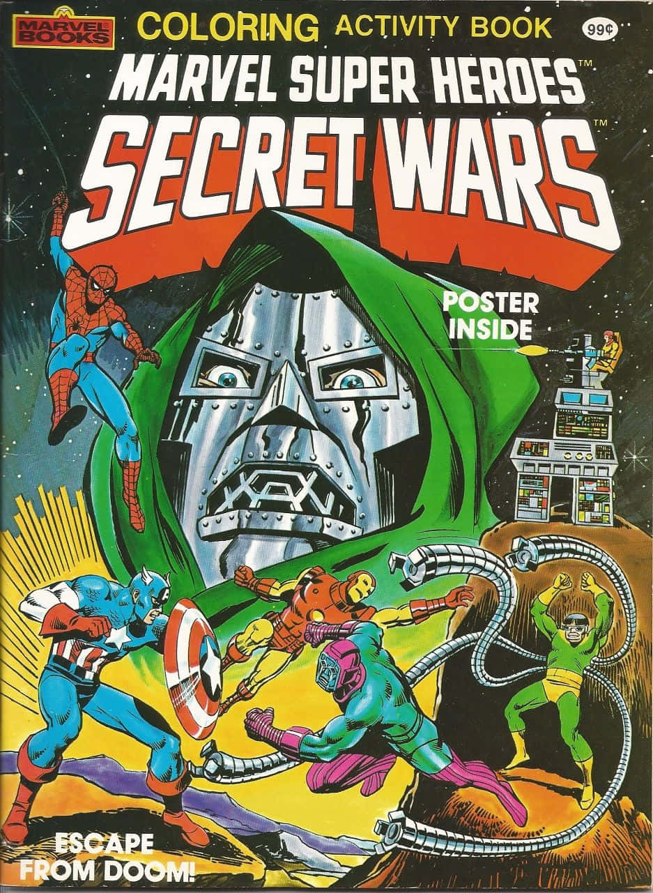 Secret Wars 桌布 壁紙 — Marvel 超級英雄與末日博士在動態漫畫封面插圖中戰鬥。