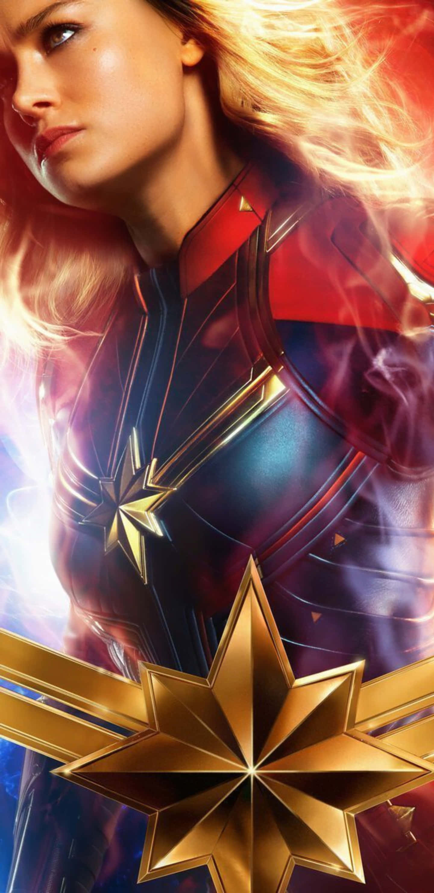 Hero 桌布 壁紙 — Marvel 隊長身穿標誌性服裝，帶有發光星星標誌，背景是充滿活力的宇宙。