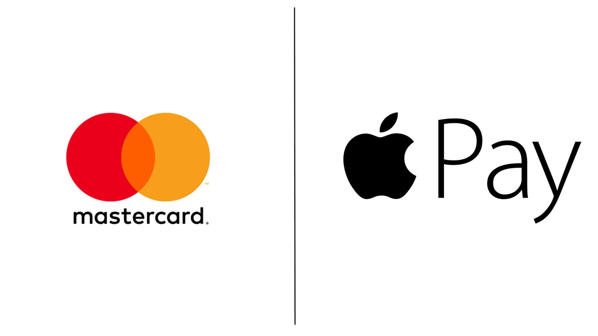 蘋果 桌布 壁紙 — Mastercard 和 Apple Pay 標誌並排放在乾淨的白色背景上。