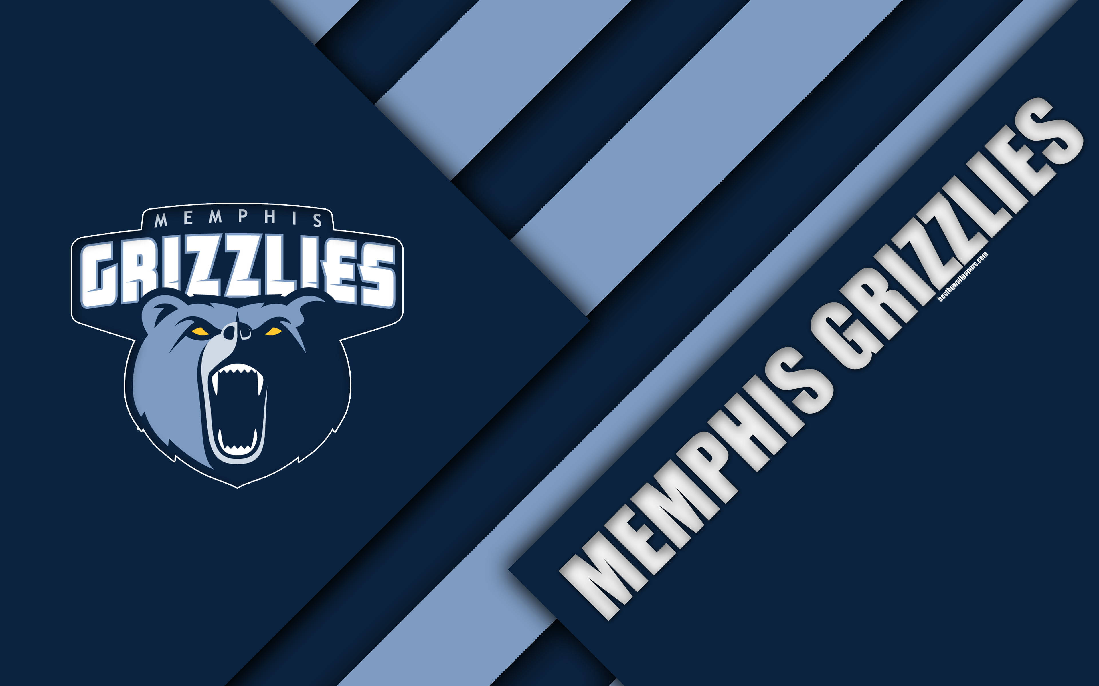 Flag 桌布 壁紙 — Memphis Grizzlies 標誌，咆哮的熊頭在海軍藍幾何條紋背景上。