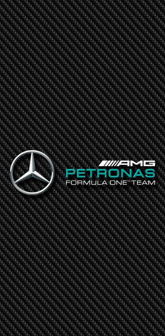 Pixel 3 Grid Autosport 桌布 壁紙 — Mercedes AMG Petronas Formula One 車隊標誌在帶有紋理的黑色碳纖維背景上閃耀。