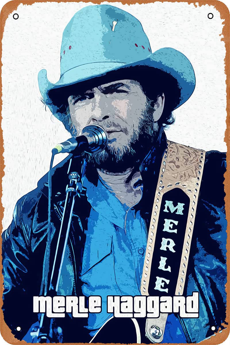 Man 桌布 壁紙 — Merle Haggard 戴著藍色牛仔帽和吉他帶，對著麥克風唱歌的風格化肖像。