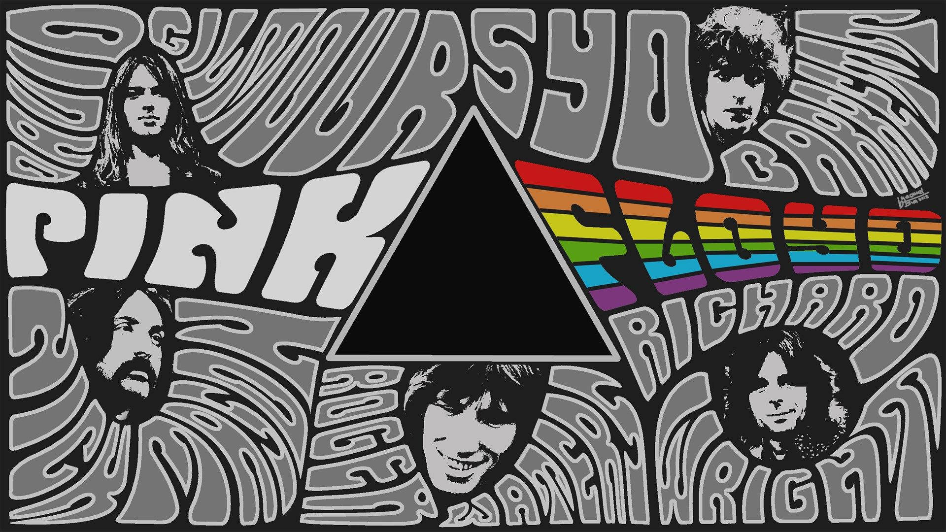 Pink Floyd 樂團海報，帶有稜鏡和彩虹設計。 — 4K 壁紙