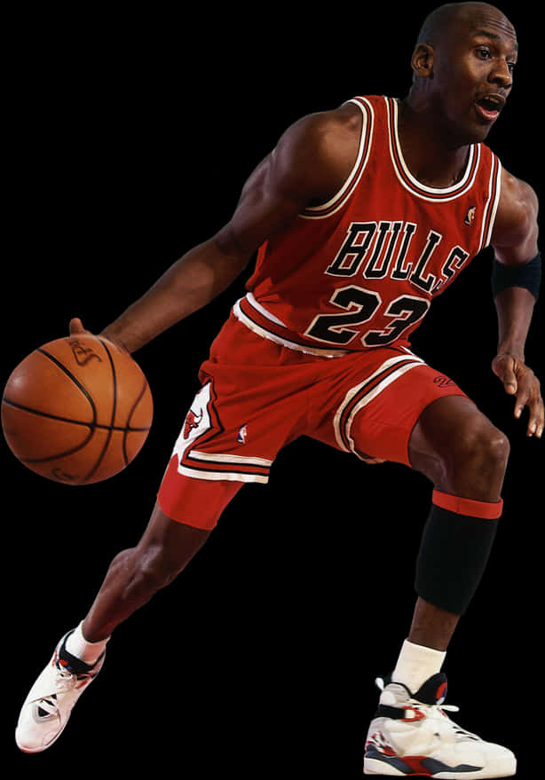 麥可喬丹身穿公牛隊球衣運球。 — NBA 壁紙