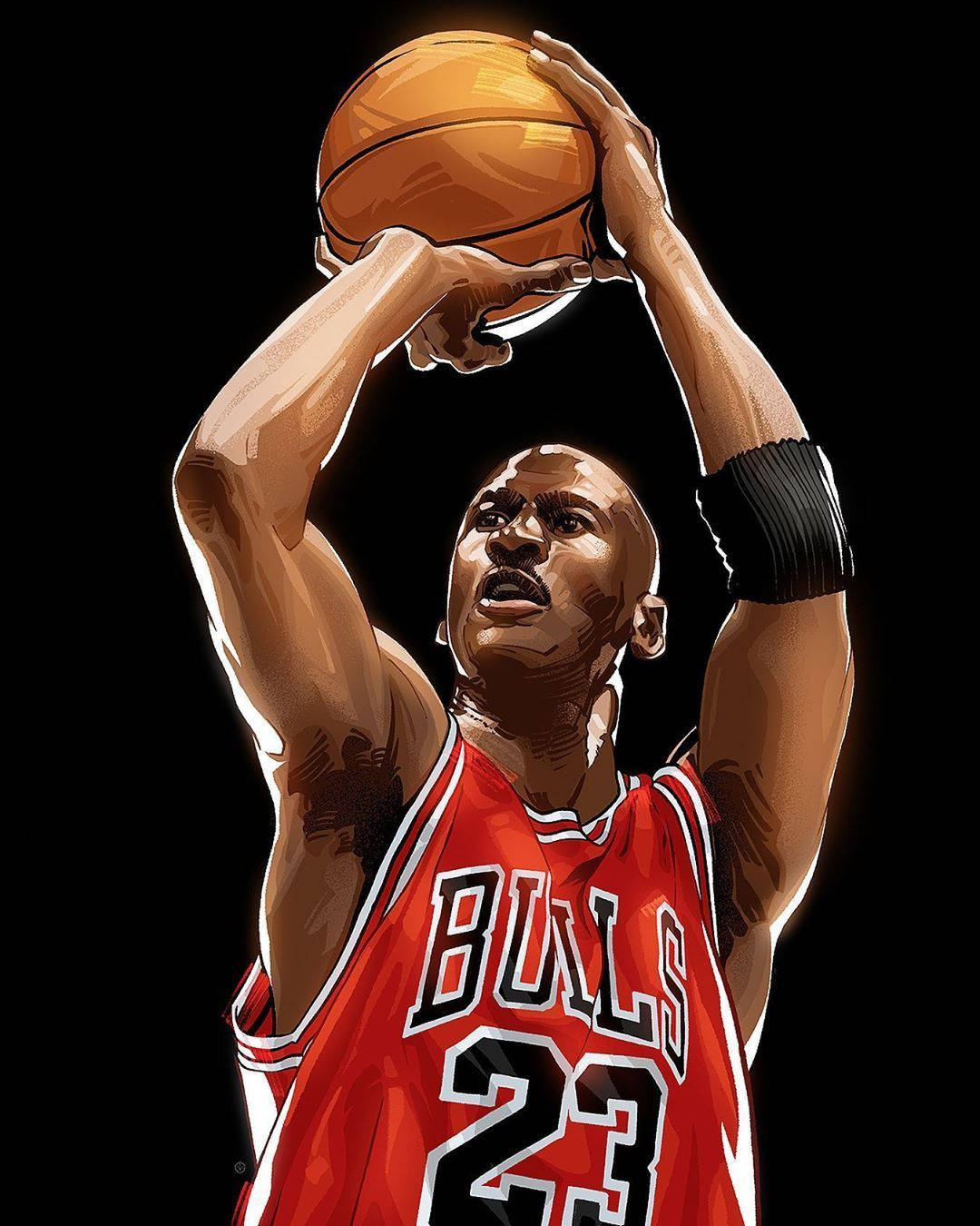 麥可喬丹身穿公牛隊球衣投籃。 — Jordan Logo 壁紙