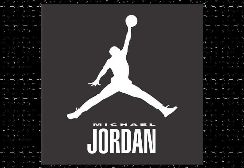 麥可喬丹剪影灌籃，下方有他的名字。 — Jordan Logo 壁紙